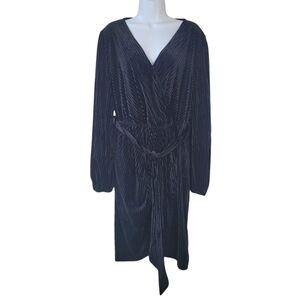 IN'VOLAND Black Ribbed Faux Wrap Velvet Dress Size 16W